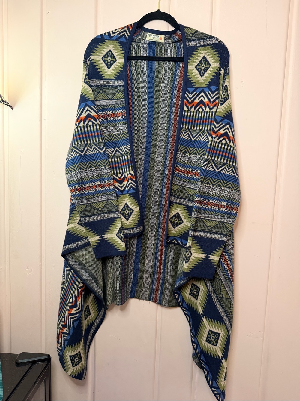 Ruff Hewn Open-Front Aztec Knit Cardigan - Blue, Green, Orange Sz1x